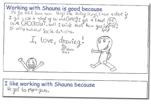 Handwritten letter and drawing from a young client
