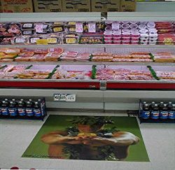This floor decal cost us a huge amount of money, and I think the store was so worried that people would slip on it that they had it removed within a few days. Floor Decal
