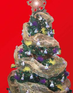 Saundra Smith made little poi bags, complete with purple filling, for our Christmas tree at the Caroline Craft Fair. We had people purchasing the bags off the tree. Mele Kalikimaka. Poi Christmas Tree