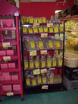 Here is our product display shelf at Marukai. They loved demos and sold a lot of product when we had people there. But when the demo was over, the sales fell. Marukai Shelves