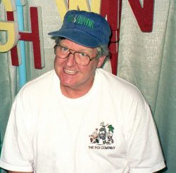 John taking a rest after building the excellent "alphabet" booth at the Baby Show, Blaisdell Center, 1999 John Bushby at the Baby Show, 1999