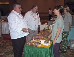 American Culinary Federation (ACF) show at the Hilton Waikoloa Show, January 2001. Marjorie and Cathy Talking to the Chefs About Poi