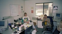 We spent a lot of time in that little office -- with the contested Presidential election and then the 9-11 attacks on the television. As I recall the TV was in the corner behind Cathy in this photograph -- so this must have been pre-TV.