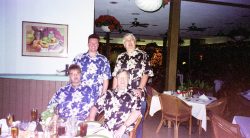 Celebrating the start of a new millennium at the Oahu Country Club with our matching "2000" aloha shirts. Back row: Kevin Howdle, Craig Walsh. Front row: Steve Patch, John Bushby PoiCo New Year's Celebration - 2000